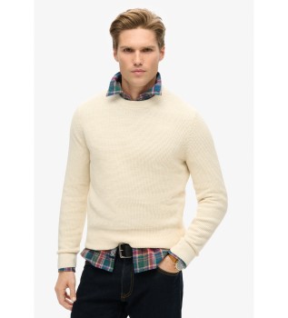 Knitted jumper with round collar and white texture