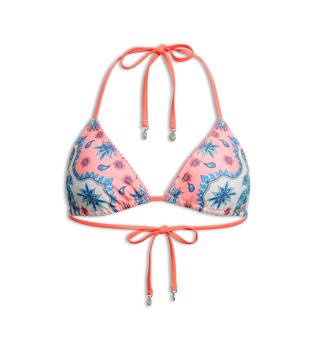 Top de bikini triangular de tirantes rosa