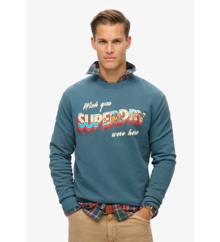Travel Postcard Graphic Crew sweat-shirt bleu