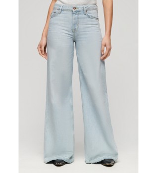 Flared jeans met wijde pijpen en onafgewerkte zomen blauw