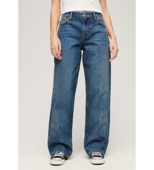 Blauwe jeans met middellange taille en wijde pijpen