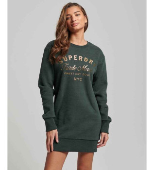 Strikket kjole med metallisk logo Luxe green