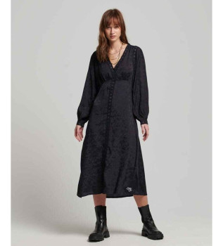 Midikjole med sort blondekant