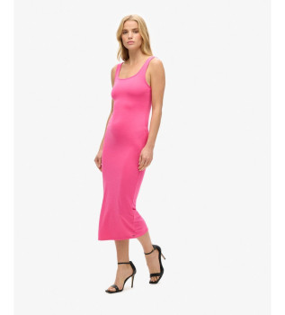 Robe midi en maille à encolure carrée rose