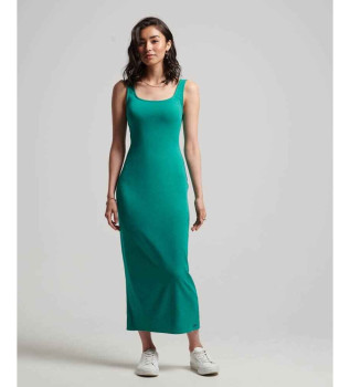 Gebreide midi-jurk met groene vierkante halslijn