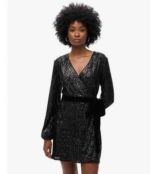 Sequin Velvet Wrap-klänning svart