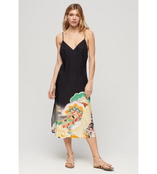 Abito midi con cinturino in lingerie stampato nero