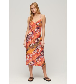Abito midi con cinturino in lingerie stampato arancione
