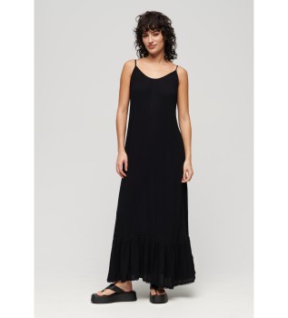 Longue robe de plage noire sans bretelles