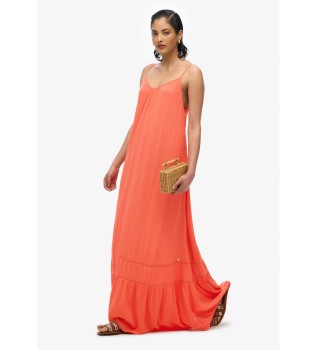 Lange oranje strapless jurk