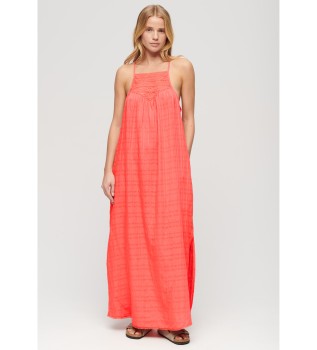Robe de plage longue encolure licou corail