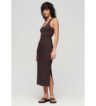 Abito midi in maglia marrone con scollo tondo