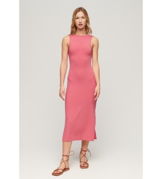 Gebreide midi-jurk met roze kriskrasrug