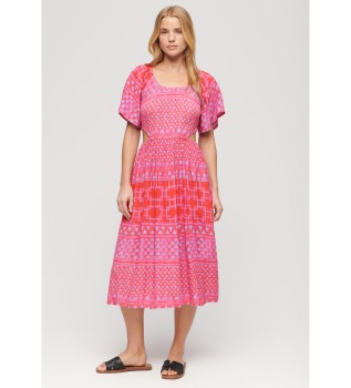 Abito midi stampato con design ritagliato rosa