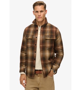 Overshirt in lana a quadri foderata in pile marrone