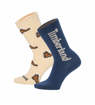 Set 2 Paar Socken Print navy, beige