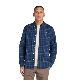 Chemise  carreaux en popeline stretch bleue