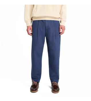 Hlače Chino s plisiranim vzorcem v ribji kosti modre barve