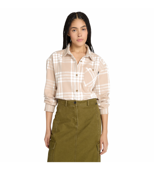 Camisa de flanela com bolso bege