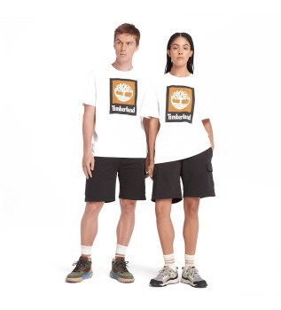 Camiseta unisex con logo vertical blanco