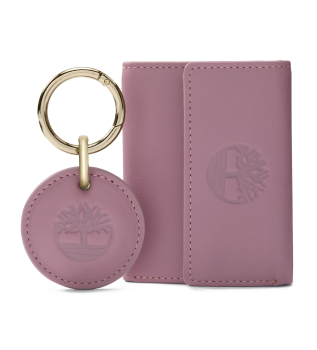 Pink three-panel folding wallet and key ring set