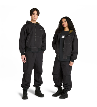 Bombažna jakna s kapuco iz črnega opranega platna in kapuco