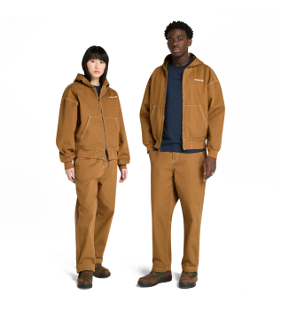 Bomberjacka med huva och huva i brun tvttad canvas