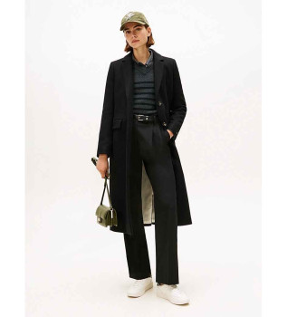 Casaco comprido de mistura de l com caxemira preta