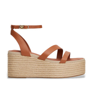 Bruine leren espadrilles met plateau
