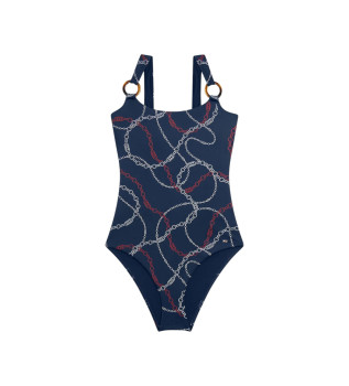 Maillot de bain dos échancré marine avec anneaux