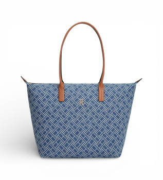 Borsa tote in denim con logo blu