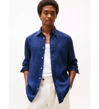 Hemd in normaler Passform aus navyfarbenem Leinen