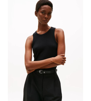 Camiseta acanalada sin mangas de corte slim negro