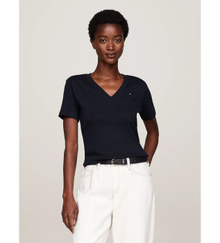 Navy slim t-shirt med V-hals