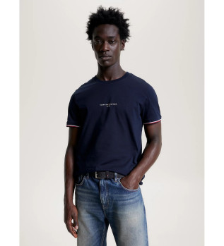 T-shirt slim avec manches bordes de bleu marine