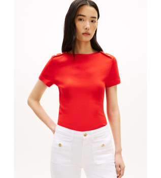 Slim fit T-shirt met boothals en knopen rood