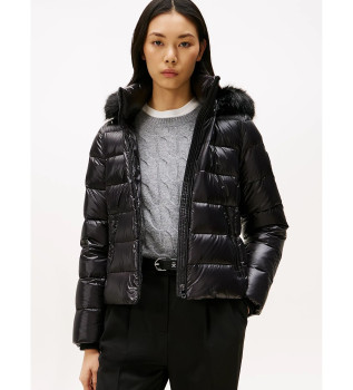 Veste brillante avec capuche et doudoune noire