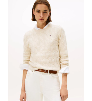 Pulver de malha entranada em l bege macia