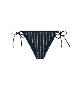 Slip bikini stampato con spalline blu navy