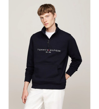 Sweatshirt com gola perkins e logtipo azul-marinho