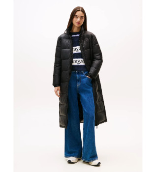 Cappotto lungo imbottito nero con cappuccio