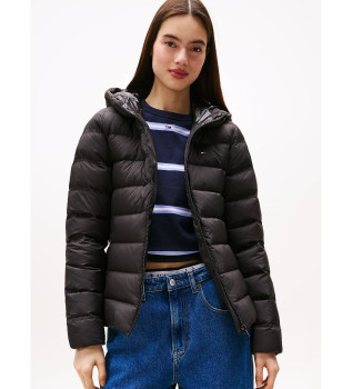 Quiltet dunjakke med htte, sort