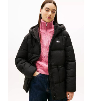 Giacca imbottita midi con cappuccio nera