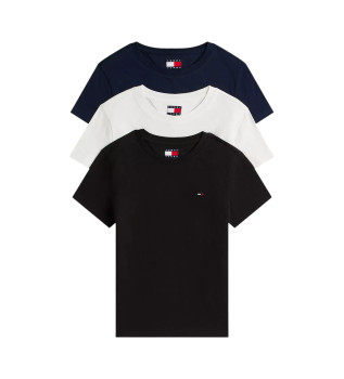 Lot de trois T-shirts bleu, blanc, noir