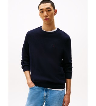 Strukturierter Pullover mit gesticktem Logo in Marineblau