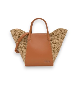 Borsa tote in rafia a forma di tulipano, color cammello
