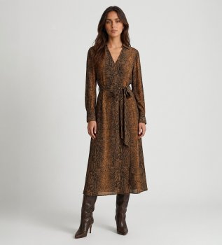 Lang kjole med brunt python-print