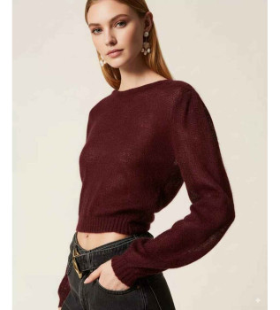 Maroon mixed mohair knitted bolero