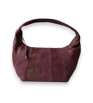 Borsa hobo in camoscio e pelle bordeaux