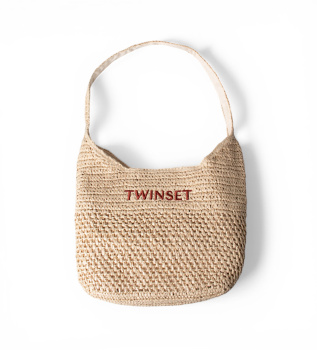 Beige Raffia Hobo Bag